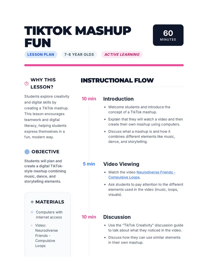 TikTok Mashup Fun Lesson Plan