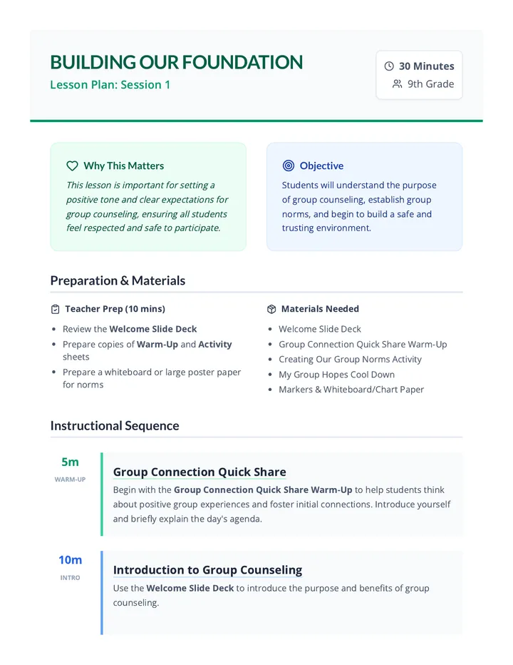 Building Our Foundation Lesson Plan
