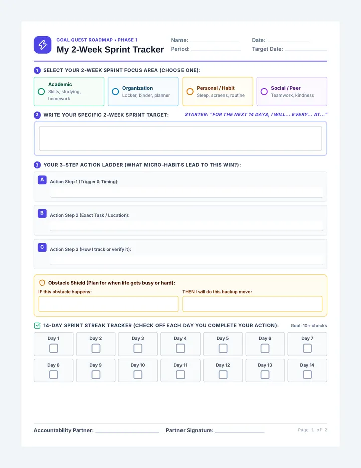Target Tracker Worksheet