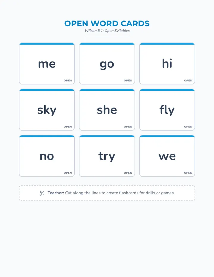 Open Word Cards