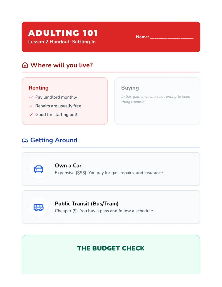 Adulting Housing Handout