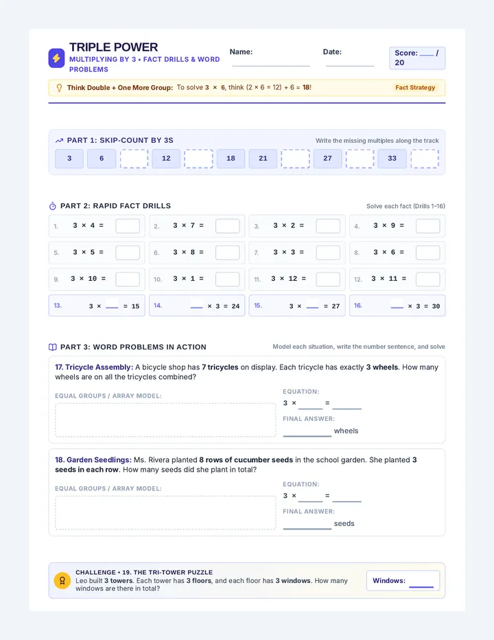 Triple Power Worksheet