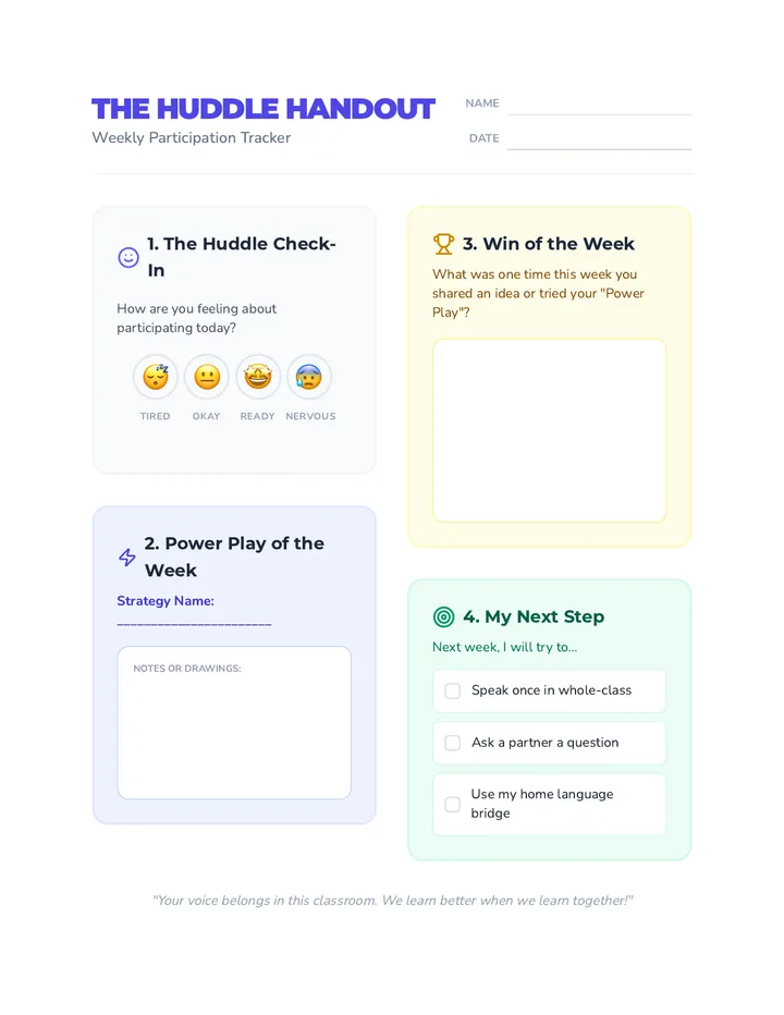 Huddle Handout Worksheet
