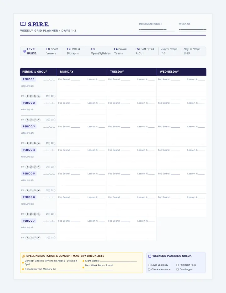 SPIRE Weekly Grid Planner
