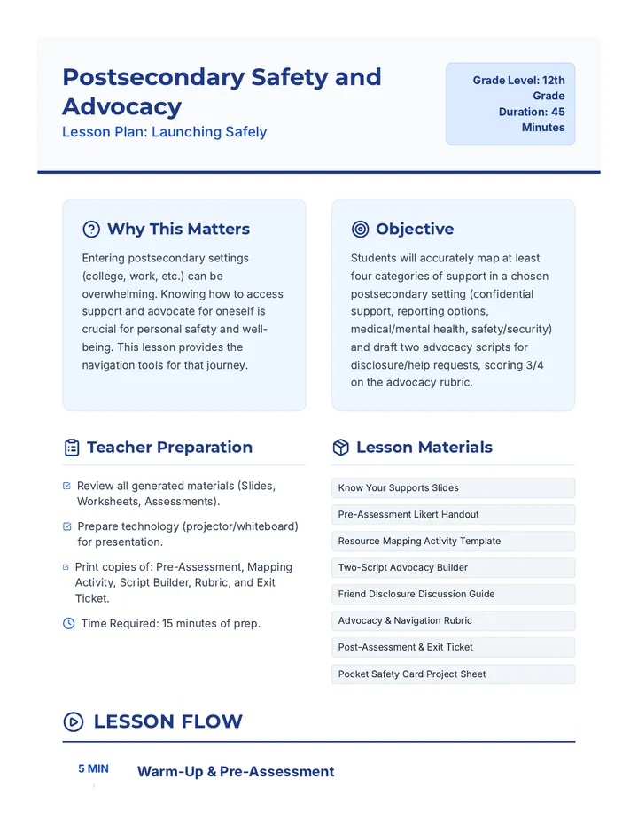 Safety Launch Lesson Plan