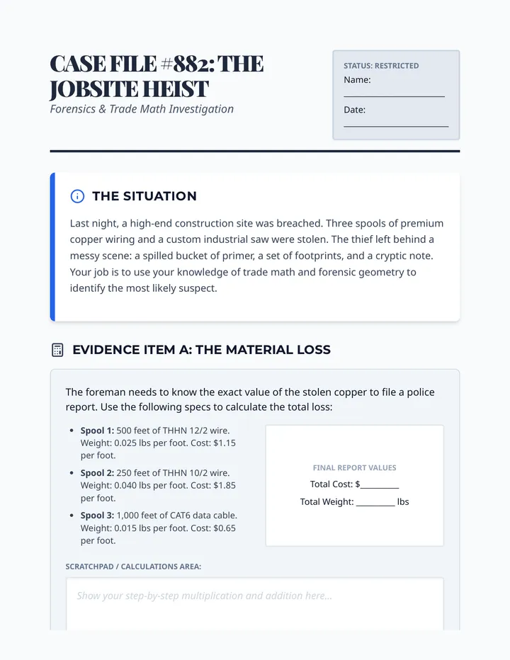 Crime Scene Blueprint Worksheet