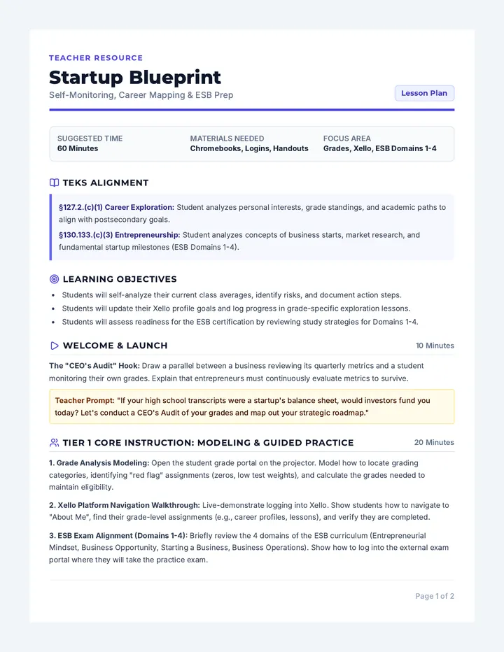 Startup Blueprint Lesson Plan