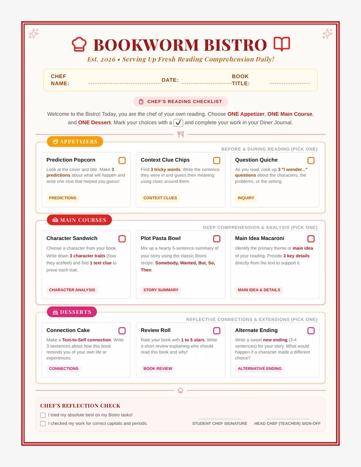 Bookworm Bistro Menu