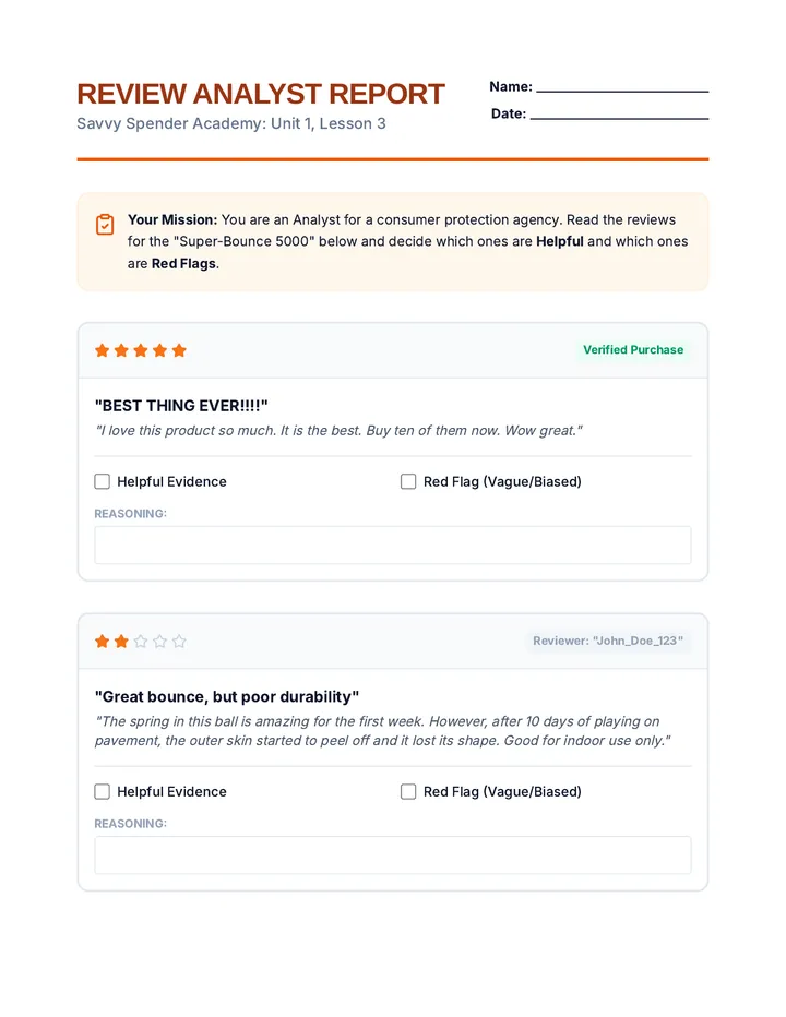 Review Analyst Report Worksheet