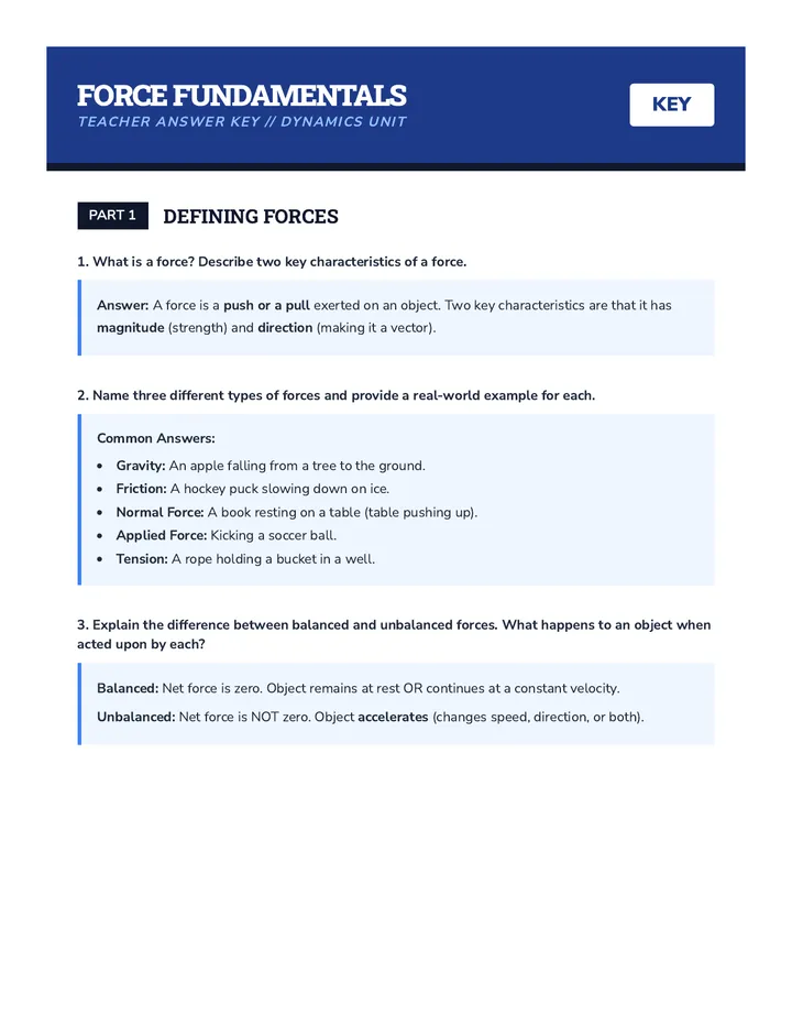 Force Fundamentals Answer Key