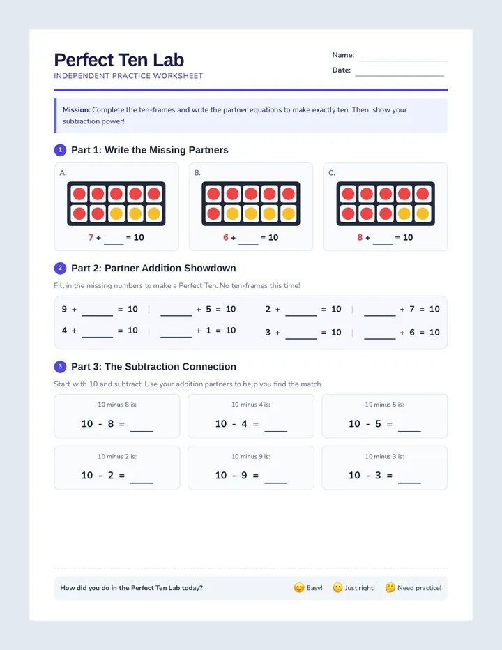 Perfect Ten Worksheet