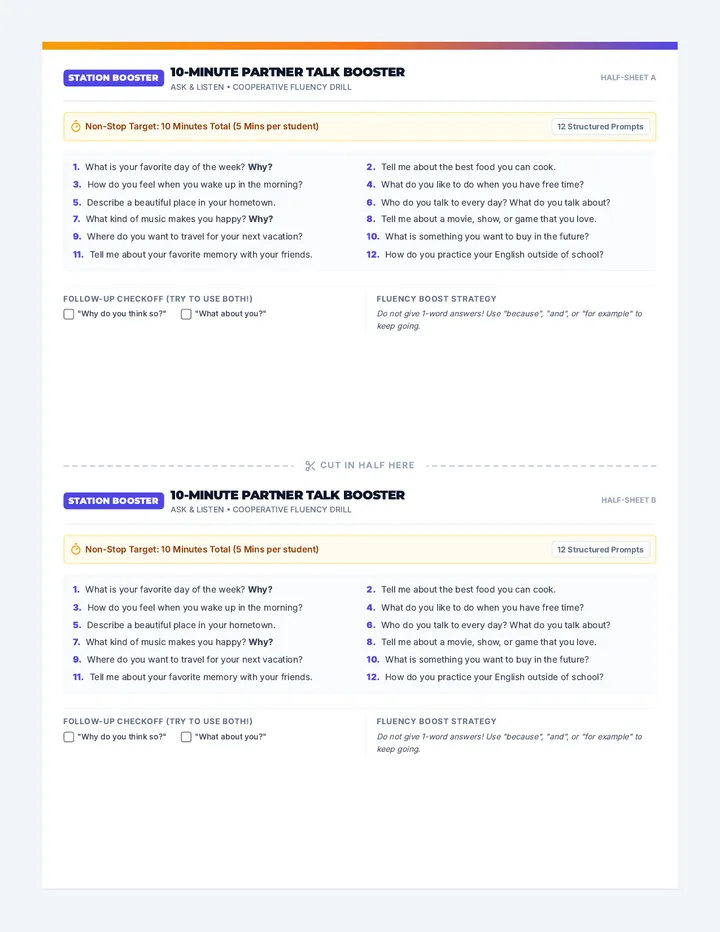 Speaking Gym Partner Boosters Half Sheet