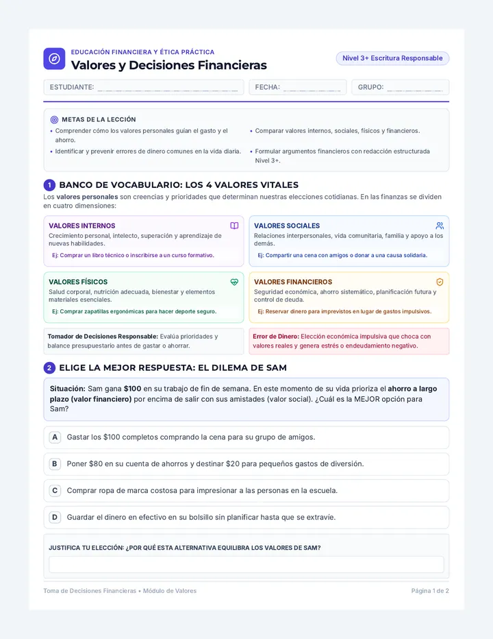 Decisiones Financieras Worksheet