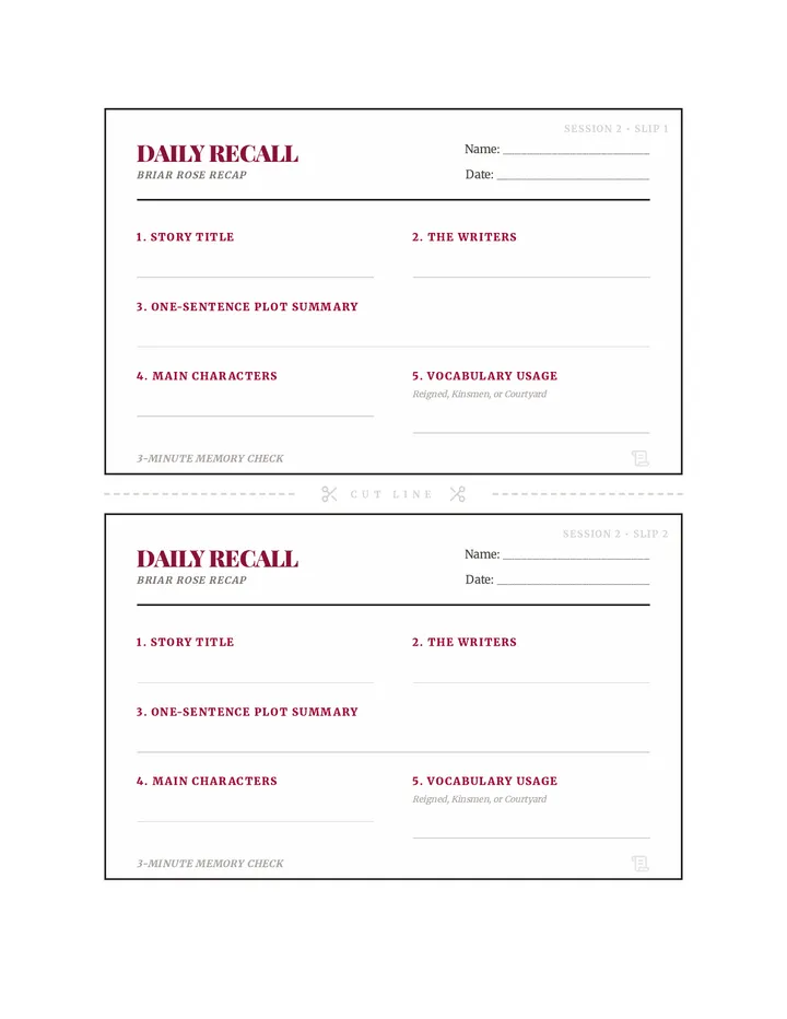 Briar Thorns Session 2 Recall Handout Finalized