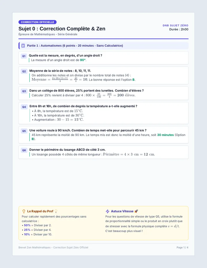 Brevet Zen Fiche de Correction