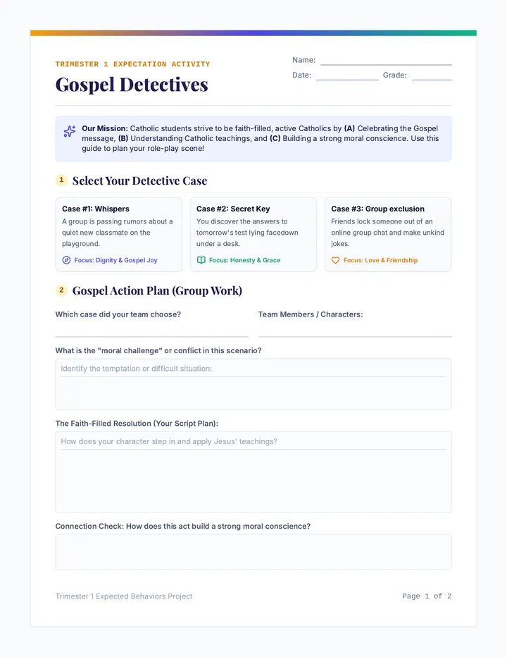 Gospel Detectives Worksheet