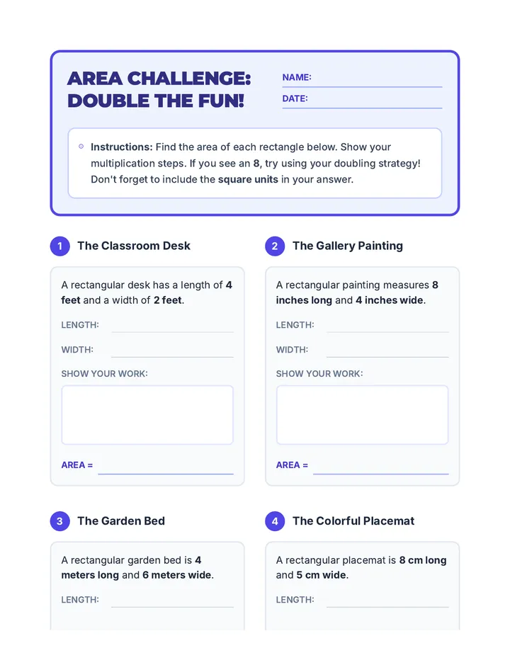 Area Challenge Worksheet