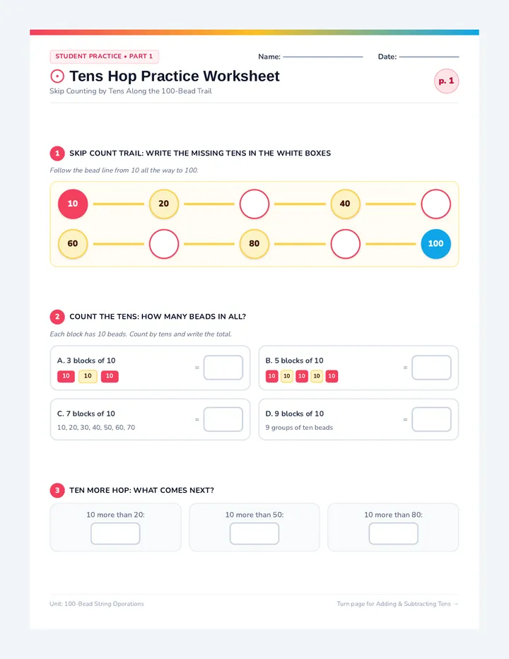 Tens Hop Practice Worksheet