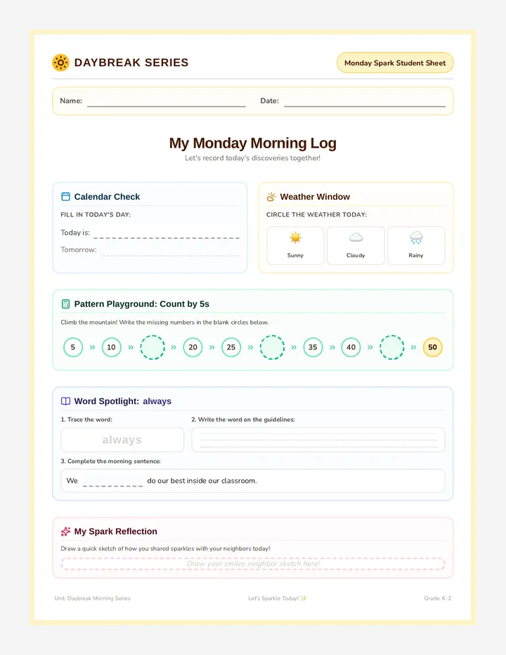 Monday Spark Worksheet
