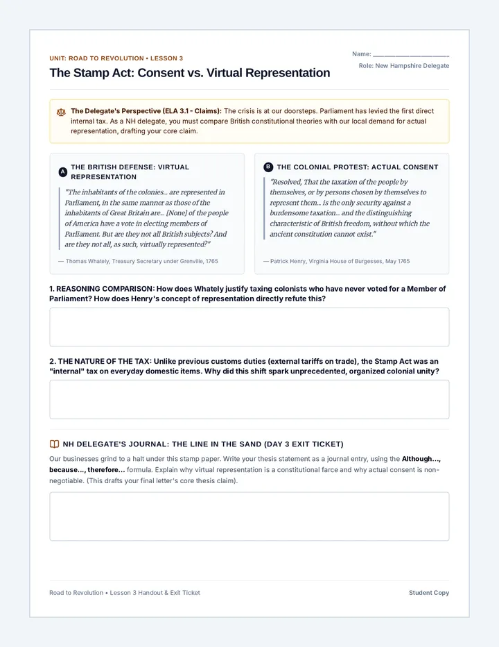 Taxation and Representation Handout