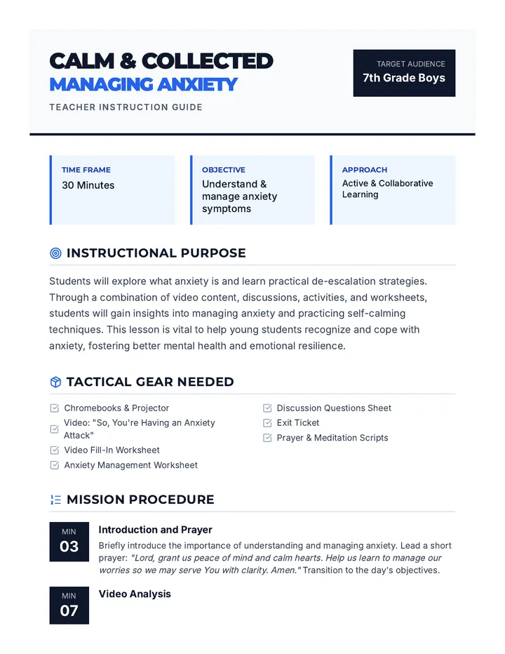 Calm and Collected Lesson Plan