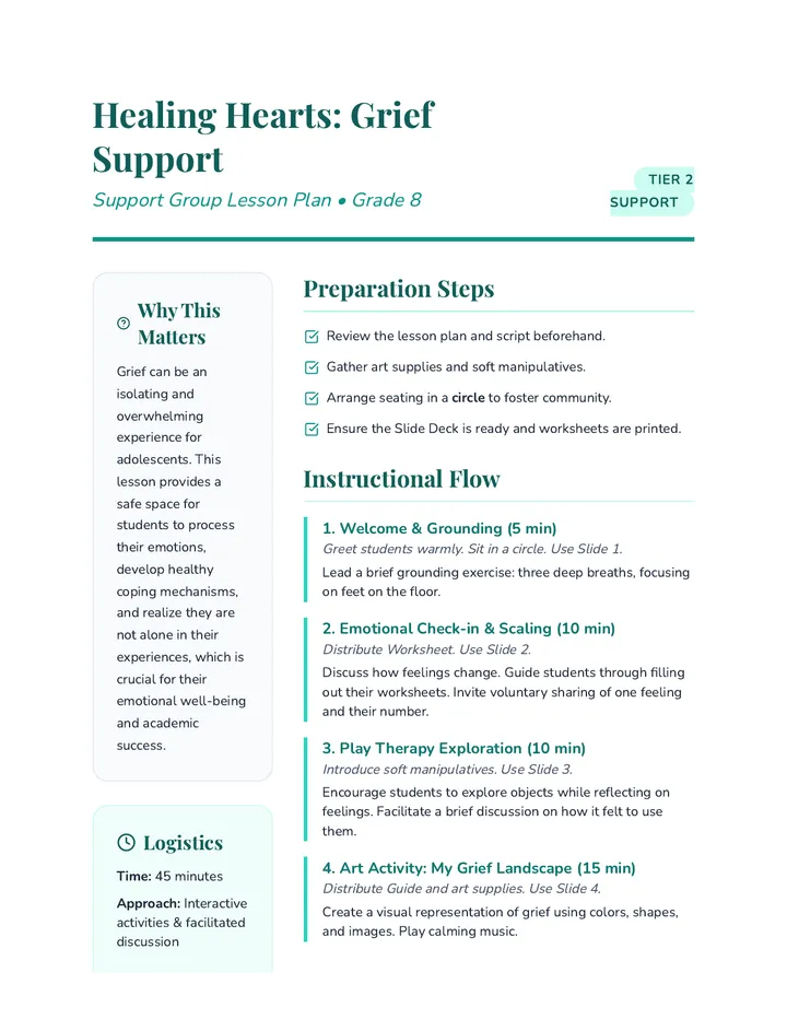 Healing Hearts Lesson Plan