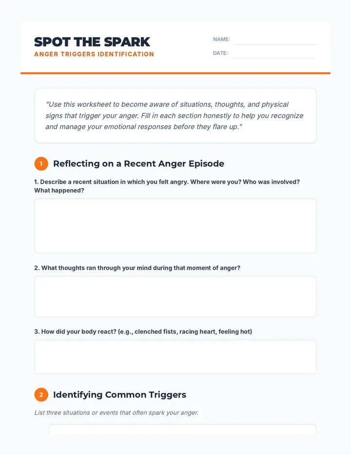 Anger Triggers Identification Worksheet