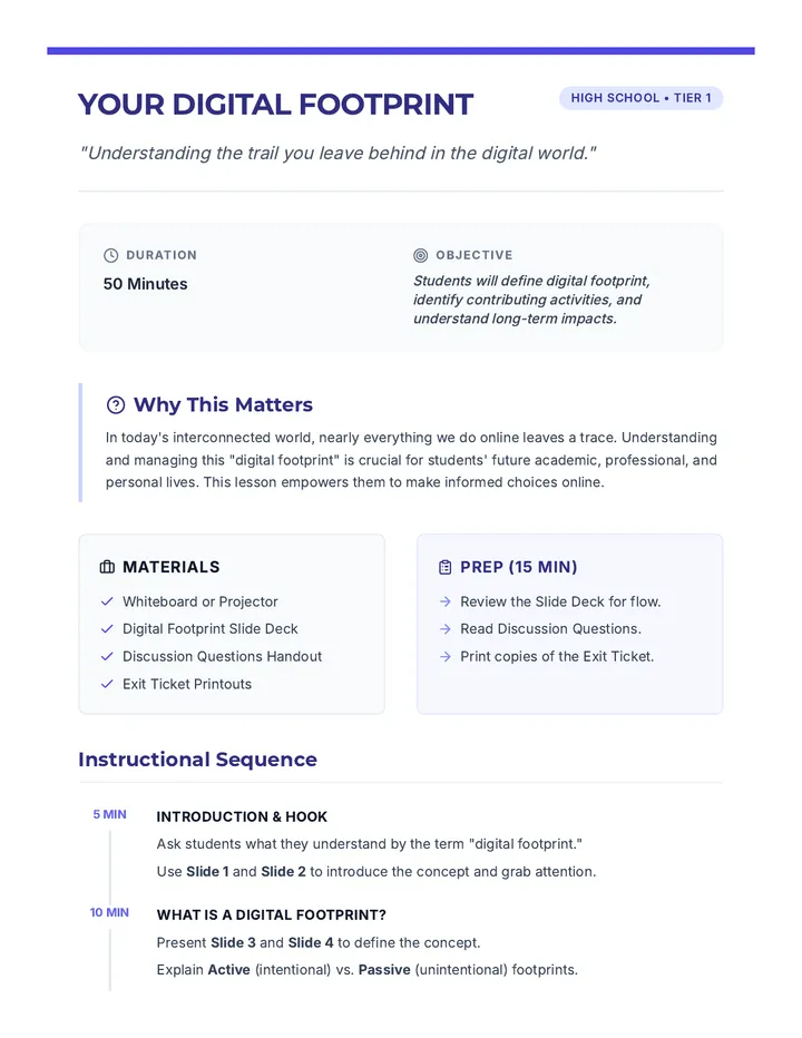 Digital Footprint Lesson Plan