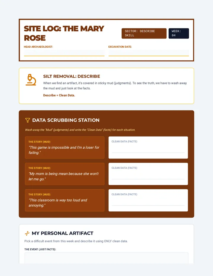 Salvage Site Describe Worksheet
