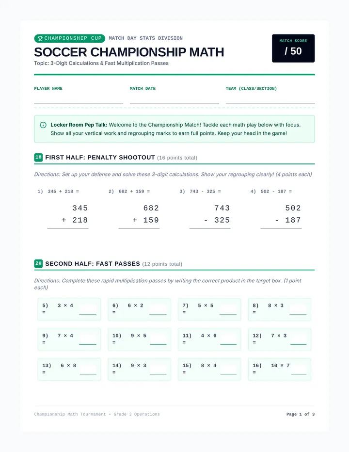 Math Mission Assessment page 1