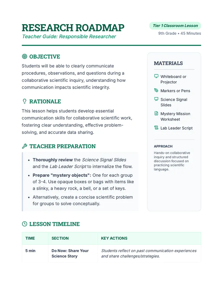 Research Roadmap Teacher Guide