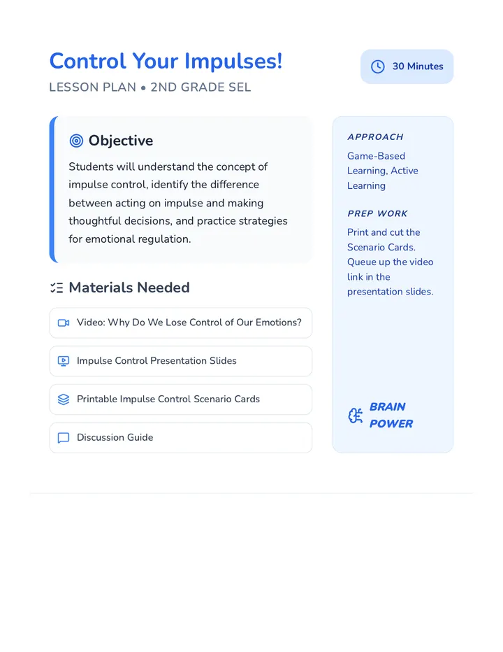 Impulse Control Lesson Plan