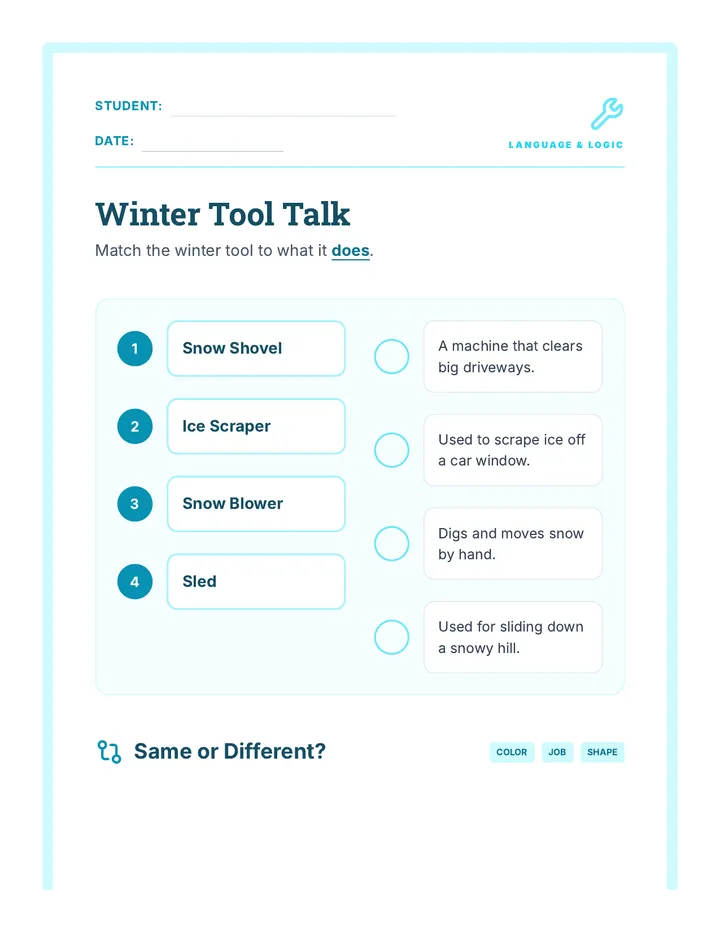 Winter Tool Worksheet