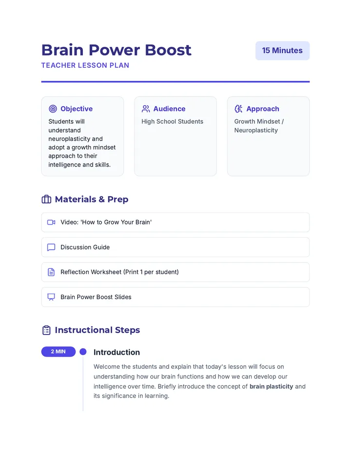 Brain Power Boost Lesson Plan
