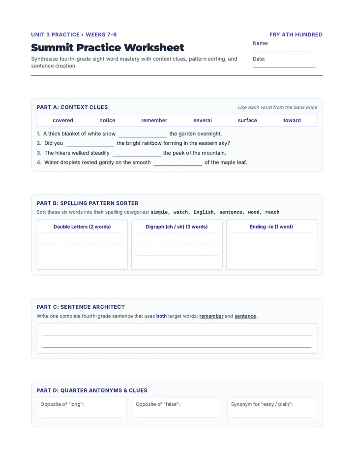 Summit Practice Worksheet