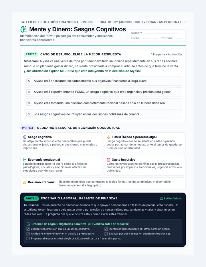 Mente y Dinero Hoja de Trabajo