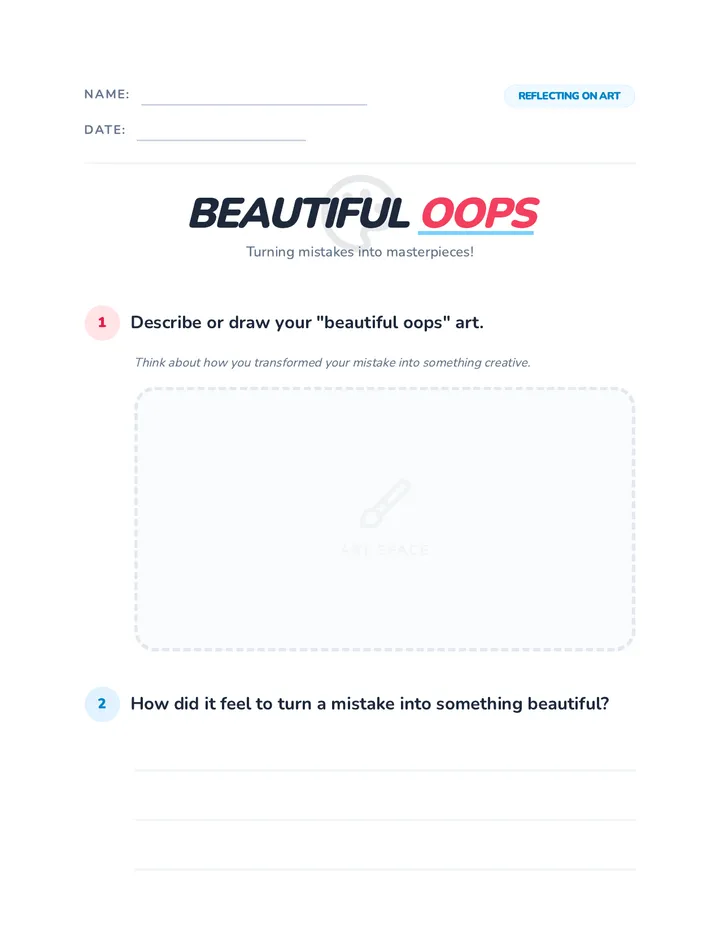 Beautiful Oops Reflection Worksheet