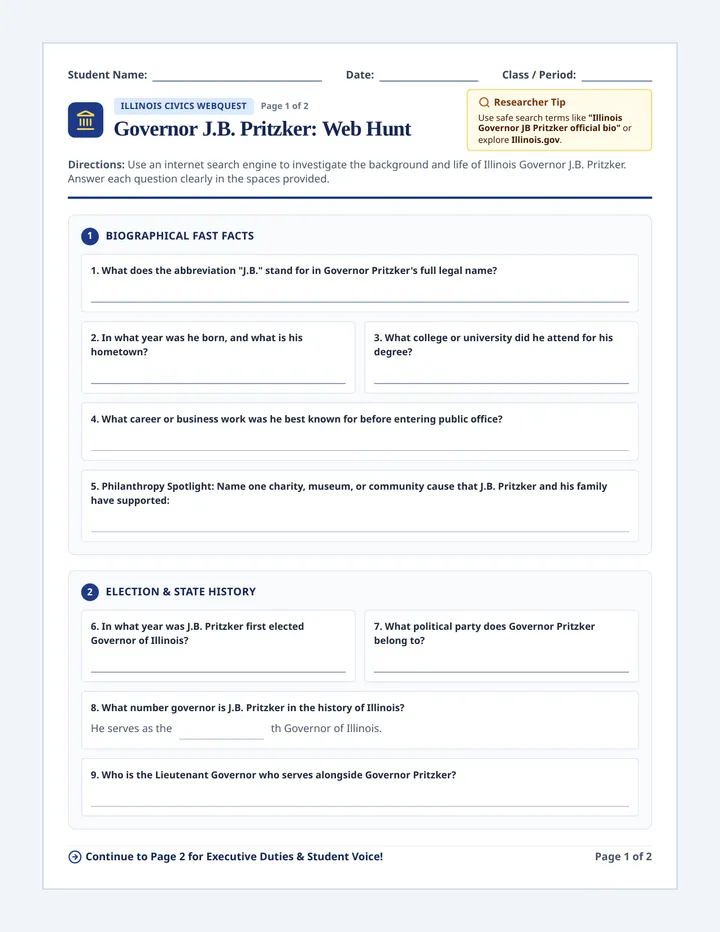 Pritzker Fact Finder Worksheet