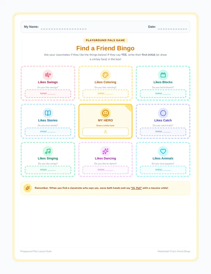 Find a Friend Bingo Worksheet
