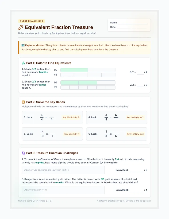 Equivalent Treasure Worksheet