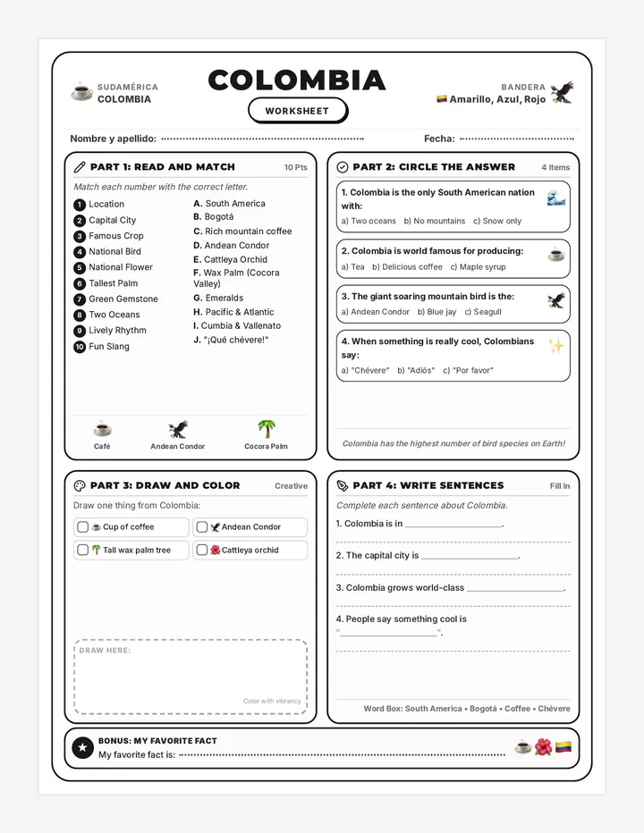 Andean and Northern Worksheets