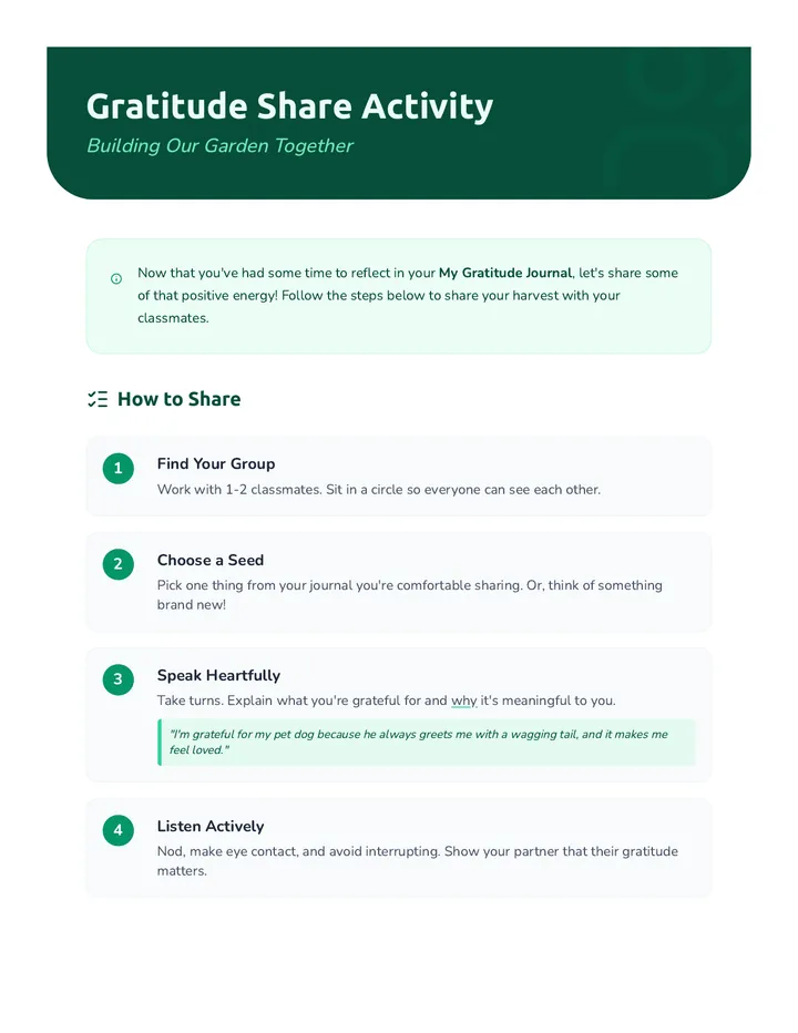 Gratitude Share Activity Worksheet