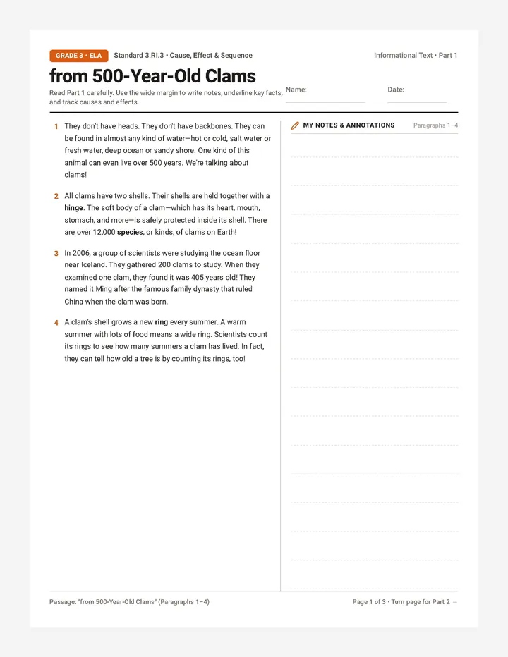 Ancient Clams Reading Packet