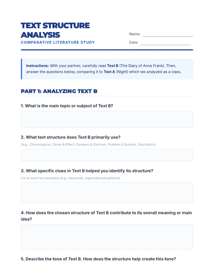 Text Structure Analysis Worksheet
