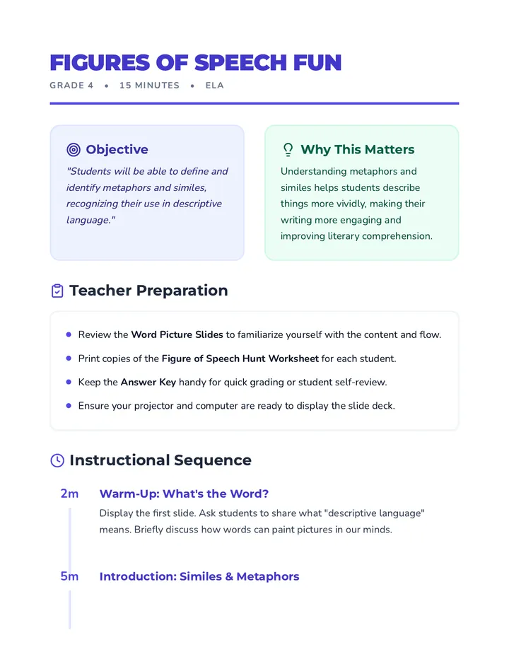 Figures of Speech Lesson Plan