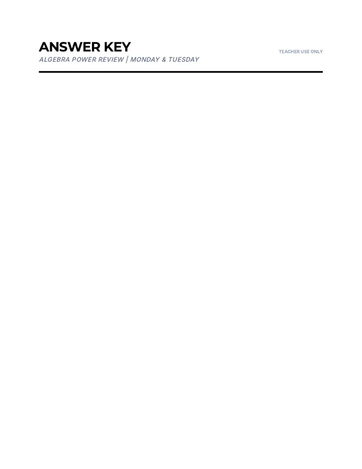 Algebra Power Review Answer Key