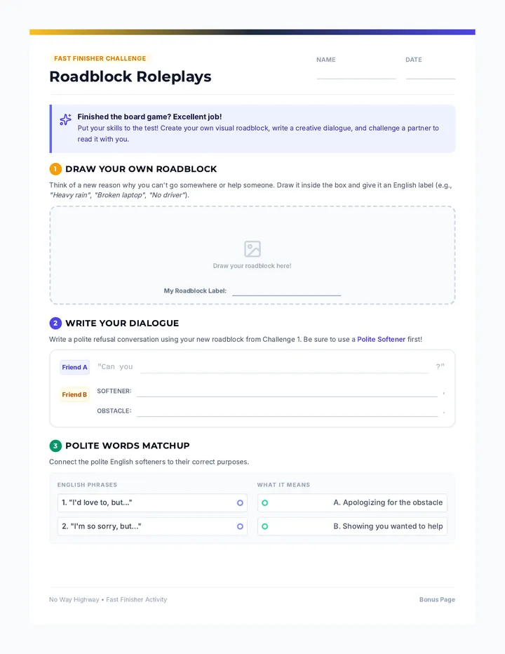 Roadblock Roleplays Worksheet