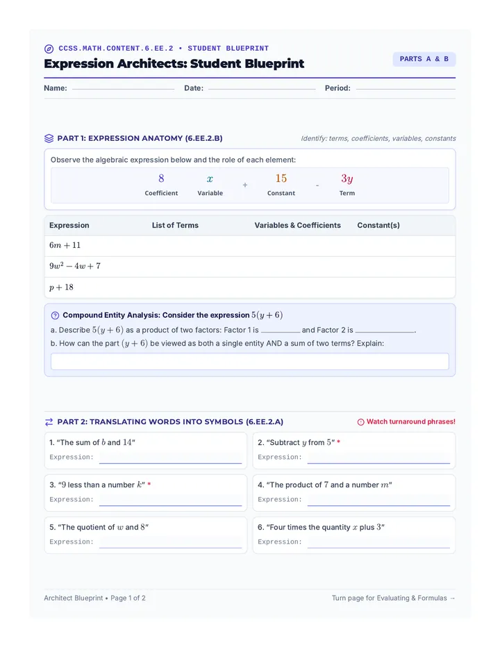 Expression Architects Worksheet