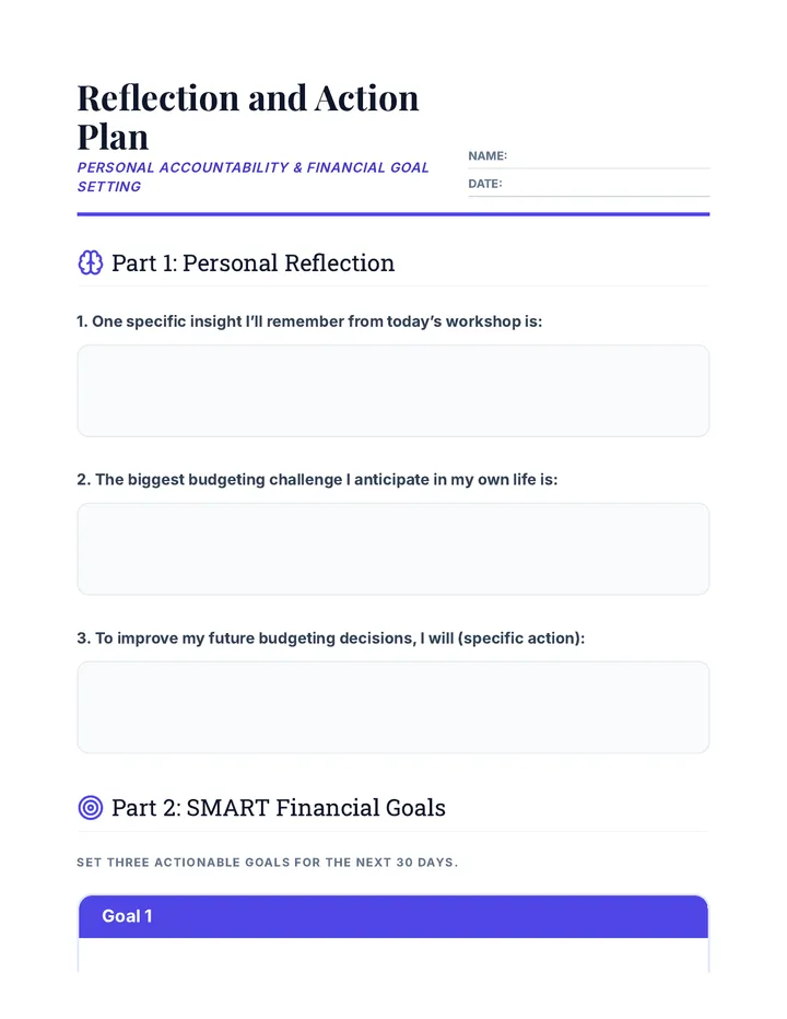 Reflection Action Plan Worksheet