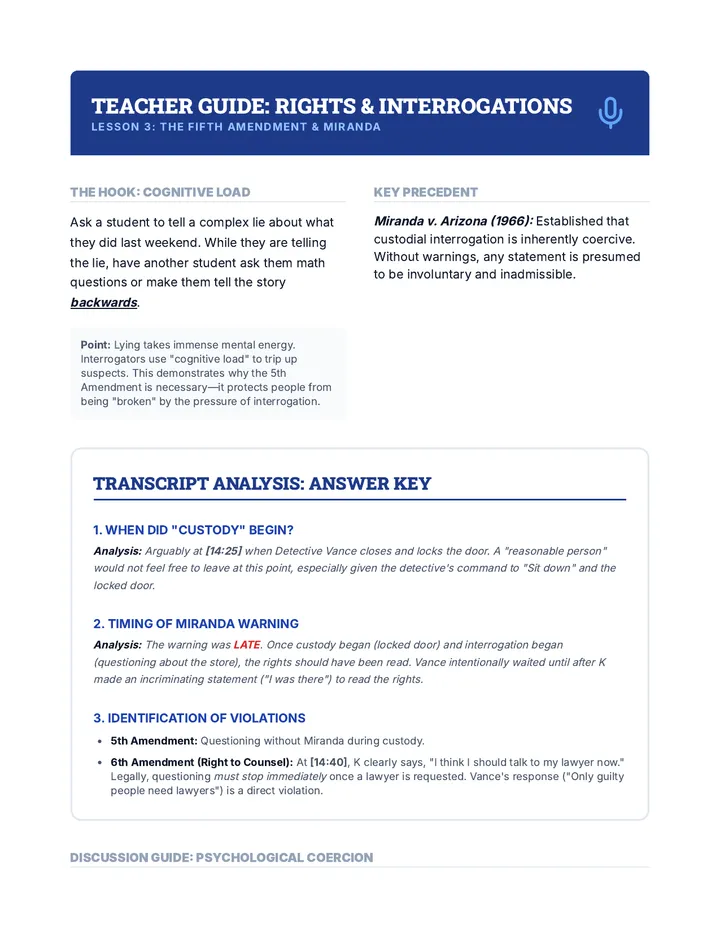 Rights Interrogations Teacher Guide